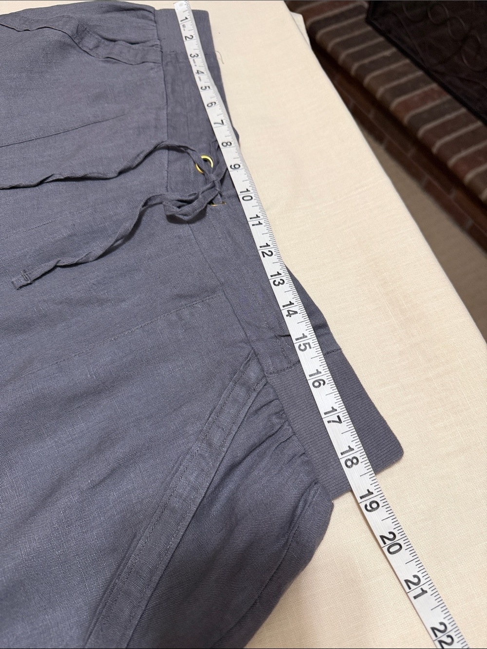Ellen Tracy Linen Gray Cropped Drawstring Wide Leg Pants, Size XL. - Picture 11 of 14